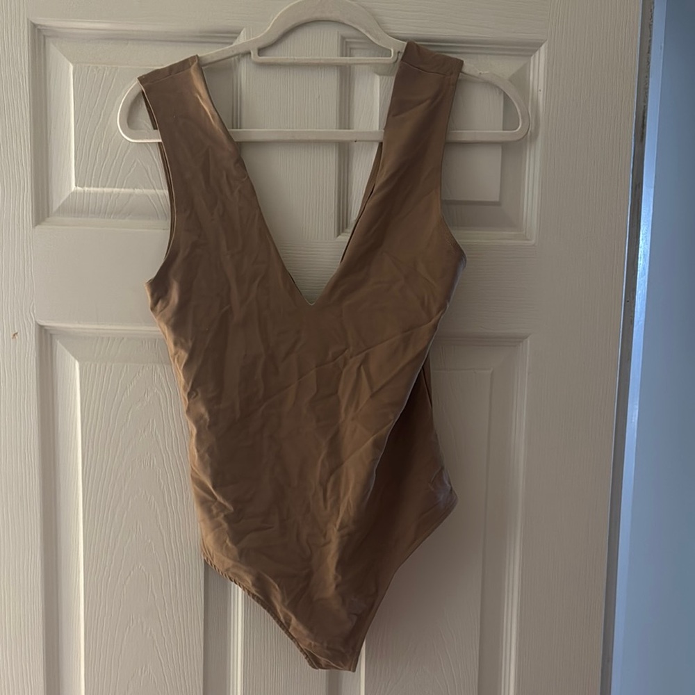 Free people Tan V-Neck Bodysuit